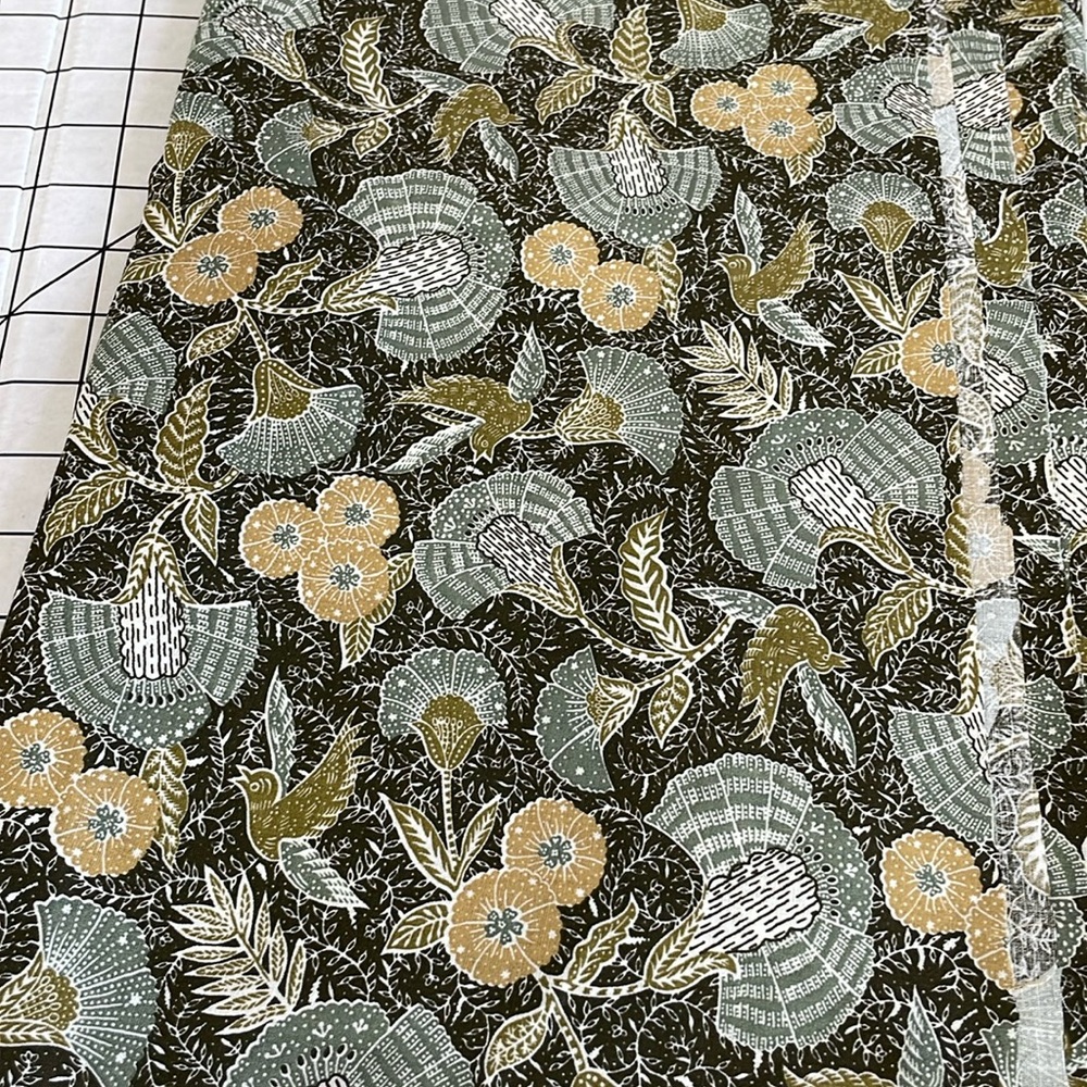 Fabric remnant, cotton, green tropical motif, approx: L45"xW44"